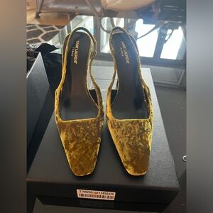 Saint Laurent olive green velvet heels